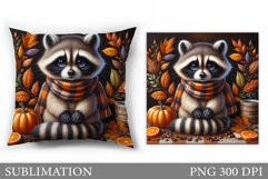 Fall Raccoon Pillow Design. Fall Raccoon Sublimation Product Image 1