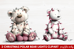 Christmas Polar Bear Lights Clipart | Cute Holiday Bear PNG Product Image 1
