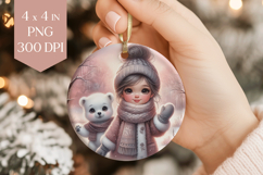 Winter Girl &amp; Bear Ornament PNG Product Image 1