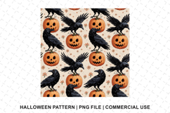 Halloween Crow &amp; Pumpkin Pattern Png | Digital Paper Product Image 1