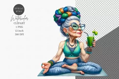 Funny clipart, Elderly woman clipart, Yoga Product Image 1