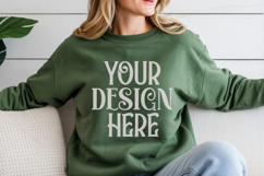 Military Green Gildan 18000 Mockup, Sweatshirt Crewneck Mock Product Image 1