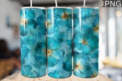 Teal Alcohol Ink Flower Tumbler Wrap -High Quality 300 Dpi Product Image 1