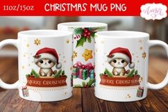 Merry Christmas mug wrap PNG, Cat lover mug template png Product Image 1
