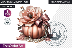 Shabby Chic Pink Coquette Pumpkin with bow PNG fall Clipart Product Image 1