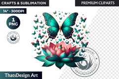 Tropical Butterfly &amp; Flower Clipart: Vibrant floral PNG Product Image 1