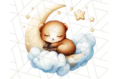 Sleeping Baby Animals PNG, Moon and Stars Nursery Clipart Product Image 5