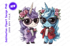 Charming Cartoon Unicorn Wedding Couple Illustration PNG Product Image 1