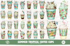 Summer Tropical Coffee Cups Clipart Product Image 1