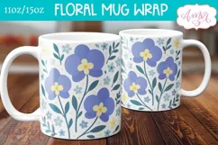 Blue floral mug wraps sublimation PNG, whimsical mug png Product Image 4