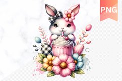 Easter Bunny And Milkshake Flowers Sublimation - Clipart PNG Product Image 1