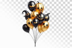 Elegant Black Gold Halloween Balloons PNG Product Image 1