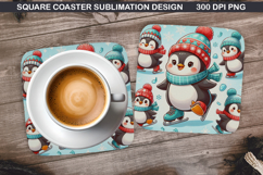 Penguin Coaster Sublimation, Christmas Coaster PNG Design Product Image 1