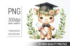 Cute Zebra Clipart PNG, Watercolor Graduation Animals Clipar Product Image 1