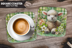 Cute Sheep, Holiday Themes, Buffalo Plaid Square Coaster PNG Product Image 1
