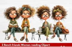 Bench friends Women reading Clipart Product Image 1