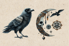 Watercolor Halloween Raven. PNG sublimation BUNDLE Product Image 12
