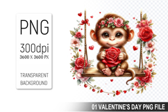 Valentine&#039;s Monkey Cub Clipart PNG, Digital Download File Product Image 1