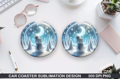 Snowman Car Coaster Sublimation|Christmas Coaster PNG Design Product Image 1