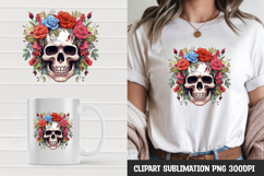 Watercolor floral skull sublimation clipart png Product Image 1