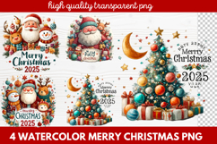 4 Watercolor Merry Christmas PNG | Festive Holiday Product Image 1