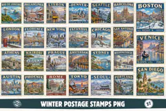 Winter Postage Stamps PNG Product Image 1