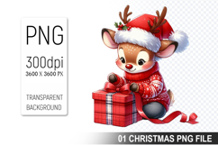 Watercolor Cute Christmas Reindeer Clipart PNG Bundle Product Image 11