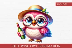 watercolor Cute Wine Owl clipart, Wine Owl Sublimation Product Image 4
