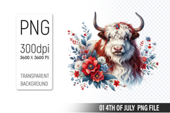 4th of July Cow Clipart PNG, Animal illustration for crafts Product Image 1