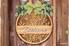 Welcome Floral Door Sign Laser Cut | Wooden Door Hanger Product Image 1