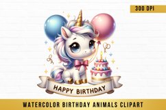 Birthday Animal Clipart, Watercolor Birthday Animals Clipart Product Image 1