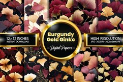 Burgundy Gold Ginko Seamless Digital Papers, Leaves Pattern Product Image 1