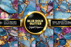 Blue Gold Glitter Digital Papers - 04 Variations Product Image 1