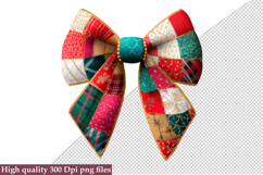 Christmas Patchwork Bow Clipart PNG Product Image 1
