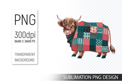 Cute Christmas Highland Cow , Animal Sublimation Clipart PNG Product Image 1