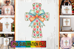 Vibrant TSHIRT Gift Ideas PNG, Flower Cross Product Image 1