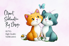 Cute Couple Cats with Heart Background Sublimation PNG Product Image 1