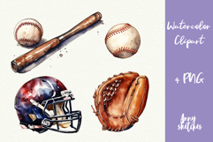 Baseball Watercolor Clipart Bundle Baseball Mom Softball PNG Product Image 1