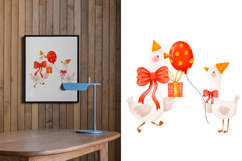 Cute Hand Drawn Birthday Goose Clipart &amp; Pattern Product Image 19