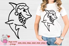 Christmas Shark with Santa hat svg, hand drawn Product Image 2
