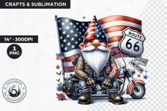 American biker clipart, Patriotic Gnome, Road 66, USA flag Product Image 1