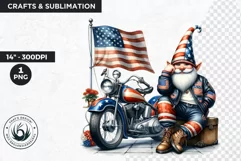 American biker clipart, Patriotic Gnome, Road 66, USA flag Product Image 1