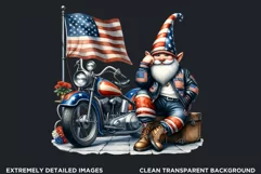 American biker clipart, Patriotic Gnome, Road 66, USA flag Product Image 2