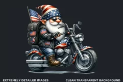 American biker clipart, Patriotic Gnome, Road 66, USA flag Product Image 2