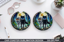 Foxes Wolves Car Coaster Sublimation| Foxes Coaster PNG Product Image 1