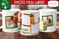 Merry Christmas photo mug wrap PNG, Festive mug template png Product Image 2