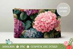 Pink Hydrangea Cosmetic Bag, Floral Cosmetic Bag PNG Product Image 1