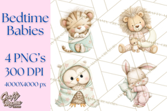 Baby Bedtime Animal Clipart PNG for Nursery Product Image 1