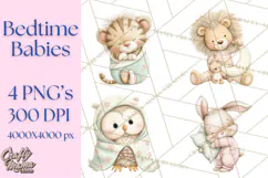 Baby Bedtime Animal Clipart PNG for Nursery Product Image 1