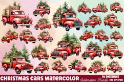 Christmas Cars Watercolor clipart Bundle, Christmas Bundle Product Image 1